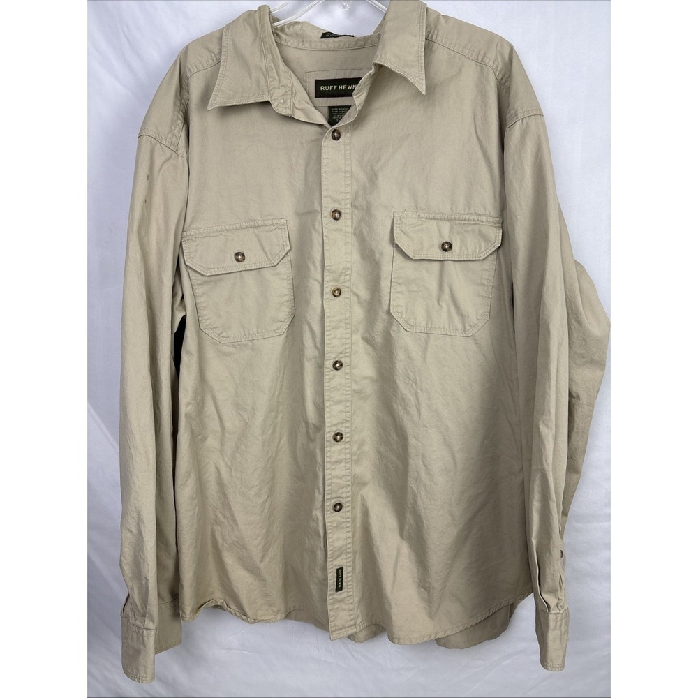 Ruff Hewn Men's Button Up Casual Shirt Long Sleeve Tan Size 2XL